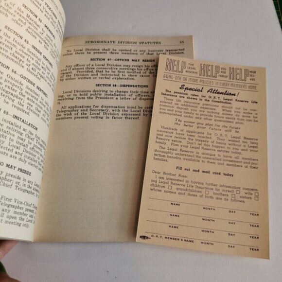 1939 Constitution Railroad Telegraphers Booklet Railway Workers Mutual Benefit - Picture 8 of 10